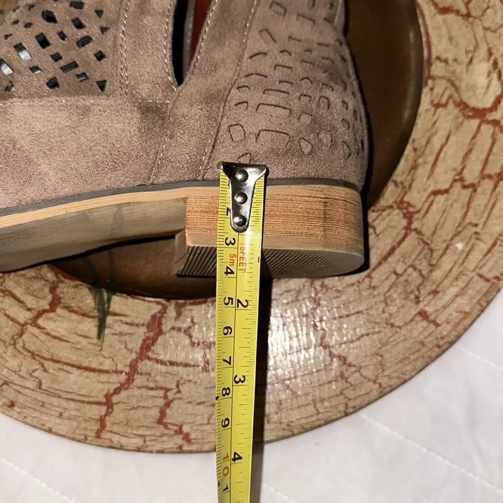 CG 9 Tan Faux Suede Laser Cut V Cut Ankle Booties